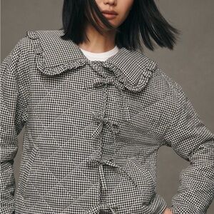 Maeve The Hazel Freya Black Quilted Gingham Tie Jacket